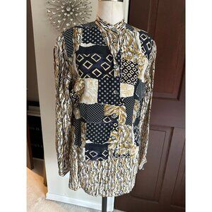 NWT Vintage GALINDA silk L/S print blouse and matching vest Small top Med vest